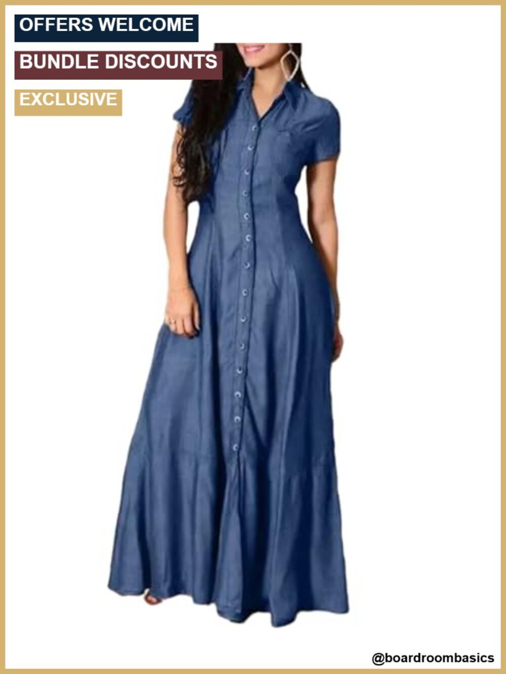 Button Down Denim Shirt Dress Short Sleeve A Line Maxi Jean Dress